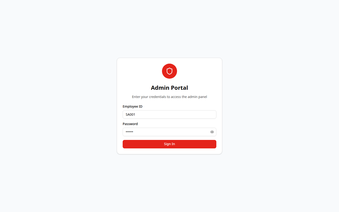หน้าเข้าสู่ระบบของ Admin Portal